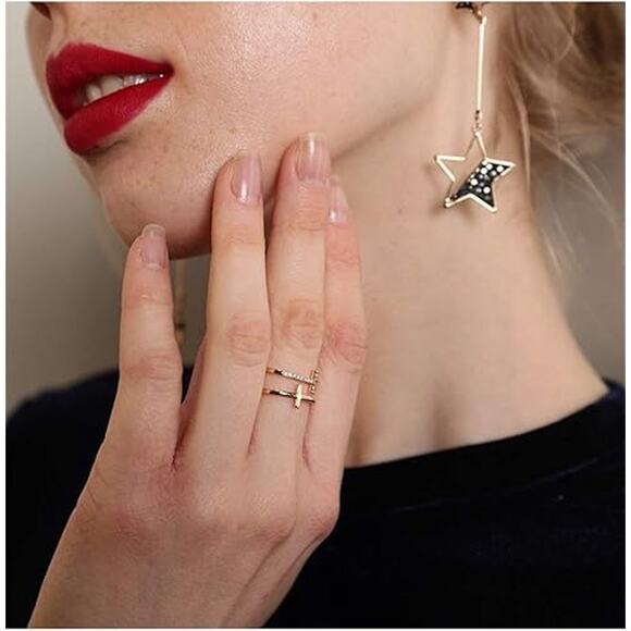 Elegant Chic Trendy Double Cross Adjustable Statement Ring - Adjustable - Picture 2 of 6